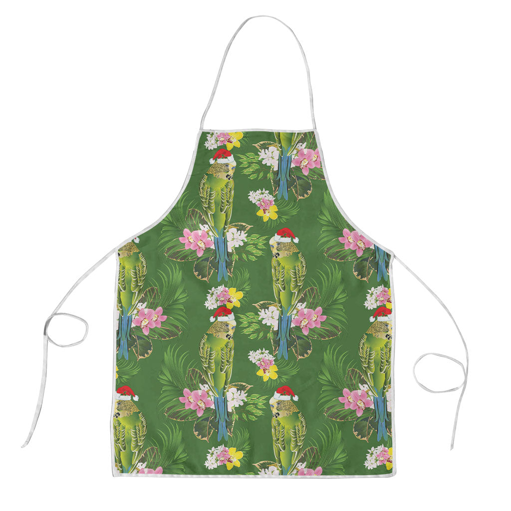 Aussie Santa Budgie Christmas Apron Green Parakeet Tropical Floral