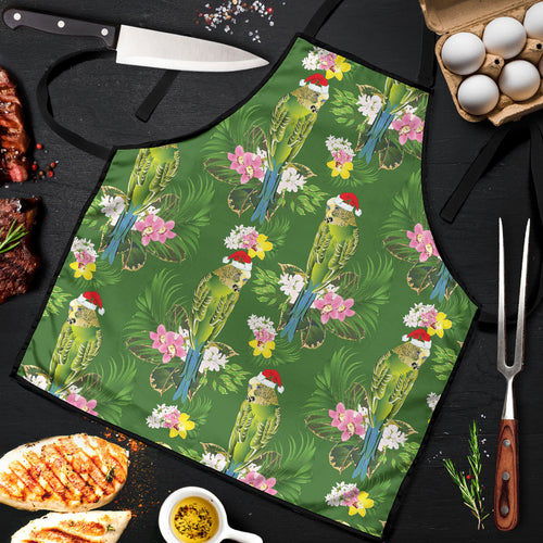 Aussie Santa Budgie Christmas Apron Green Parakeet Tropical Floral