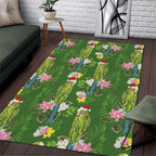 Aussie Santa Budgie Christmas Area Rug Green Parakeet Tropical Floral