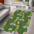 Aussie Santa Budgie Christmas Area Rug Green Parakeet Tropical Floral