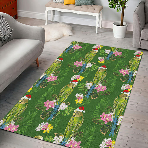 Aussie Santa Budgie Christmas Area Rug Green Parakeet Tropical Floral