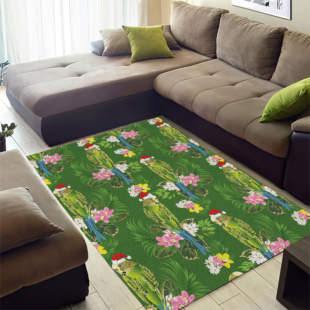 Aussie Santa Budgie Christmas Area Rug Green Parakeet Tropical Floral