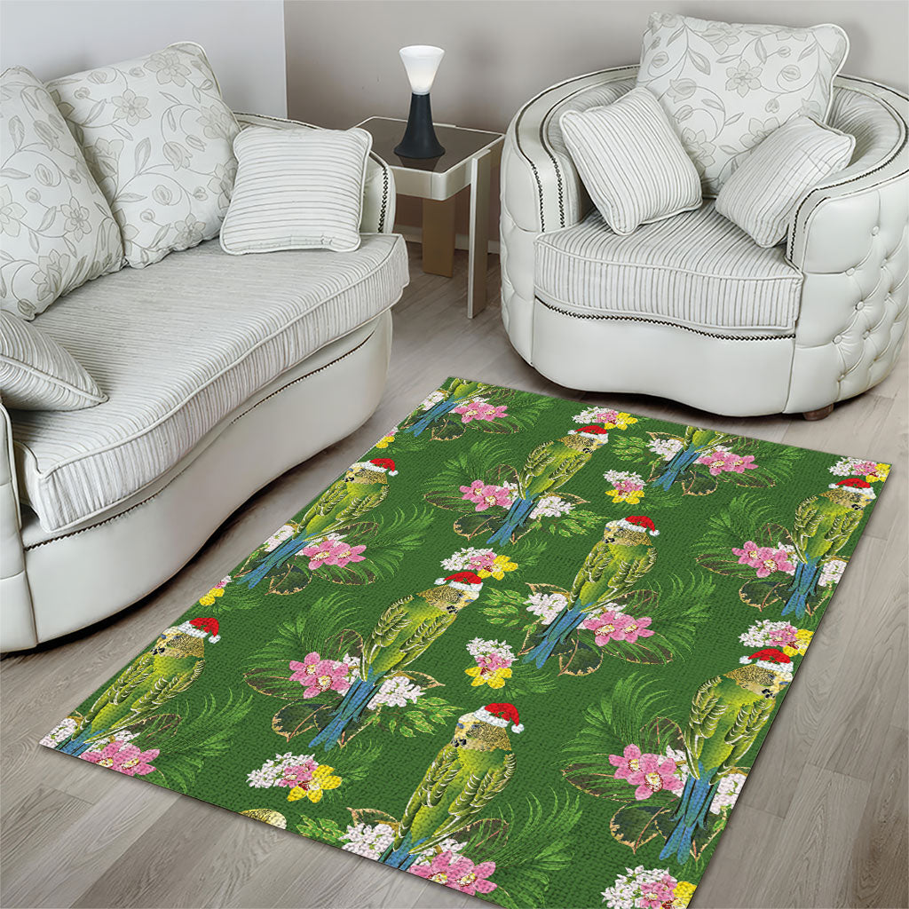Aussie Santa Budgie Christmas Area Rug Green Parakeet Tropical Floral