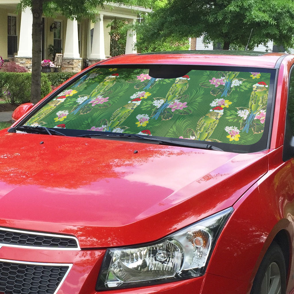 Aussie Santa Budgie Christmas Auto Sun Shade Green Parakeet Tropical Floral
