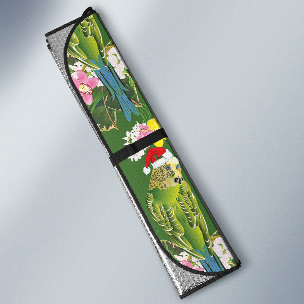 Aussie Santa Budgie Christmas Auto Sun Shade Green Parakeet Tropical Floral