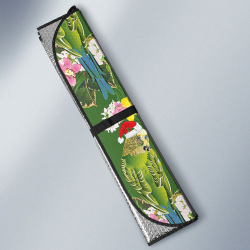 Aussie Santa Budgie Christmas Auto Sun Shade Green Parakeet Tropical Floral