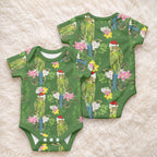 Aussie Santa Budgie Christmas Baby Onesie Green Parakeet Tropical Floral