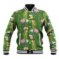 Aussie Santa Budgie Christmas Baseball Jacket Green Parakeet Tropical Floral