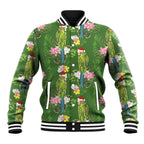 Aussie Santa Budgie Christmas Baseball Jacket Green Parakeet Tropical Floral
