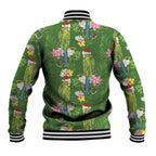 Aussie Santa Budgie Christmas Baseball Jacket Green Parakeet Tropical Floral