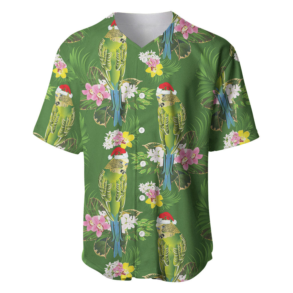 Aussie Santa Budgie Christmas Baseball Jersey Green Parakeet Tropical Floral
