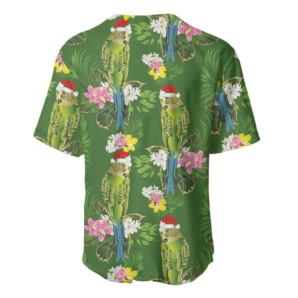 Aussie Santa Budgie Christmas Baseball Jersey Green Parakeet Tropical Floral