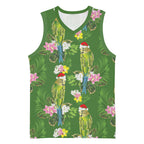 Aussie Santa Budgie Christmas Basketball Jersey Green Parakeet Tropical Floral