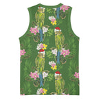 Aussie Santa Budgie Christmas Basketball Jersey Green Parakeet Tropical Floral