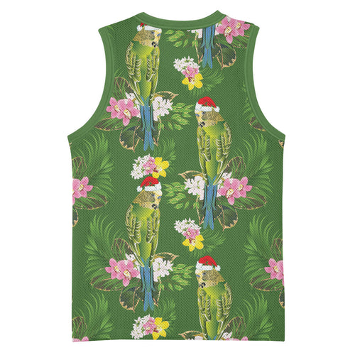 Aussie Santa Budgie Christmas Basketball Jersey Green Parakeet Tropical Floral