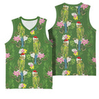 Aussie Santa Budgie Christmas Basketball Jersey Green Parakeet Tropical Floral