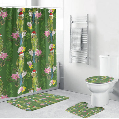 Aussie Santa Budgie Christmas Bathroom Set Green Parakeet Tropical Floral