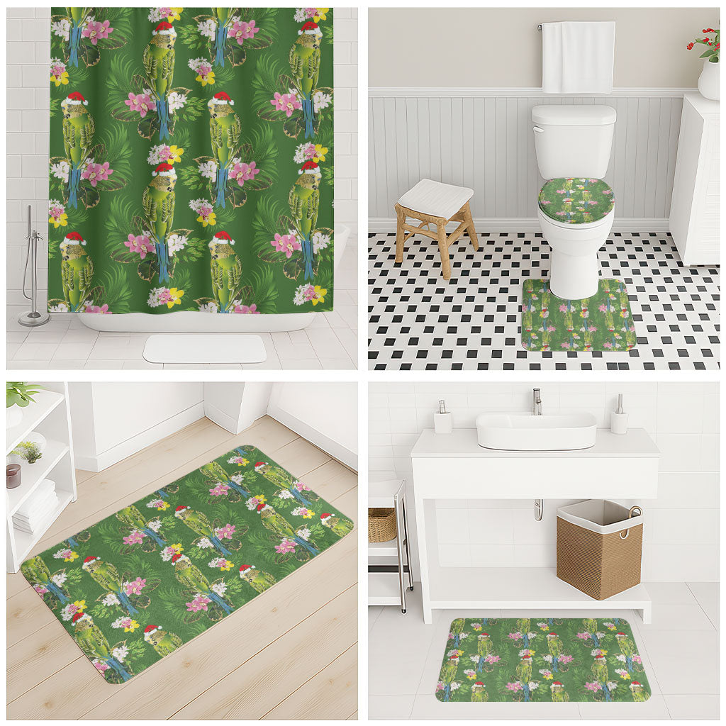 Aussie Santa Budgie Christmas Bathroom Set Green Parakeet Tropical Floral