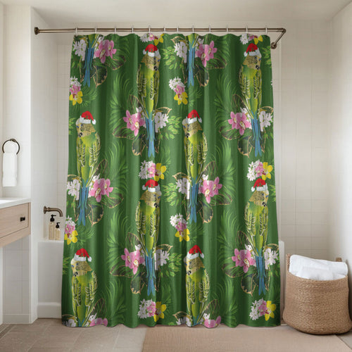 Aussie Santa Budgie Christmas Bathroom Set Green Parakeet Tropical Floral