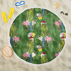 Aussie Santa Budgie Christmas Beach Blanket Green Parakeet Tropical Floral