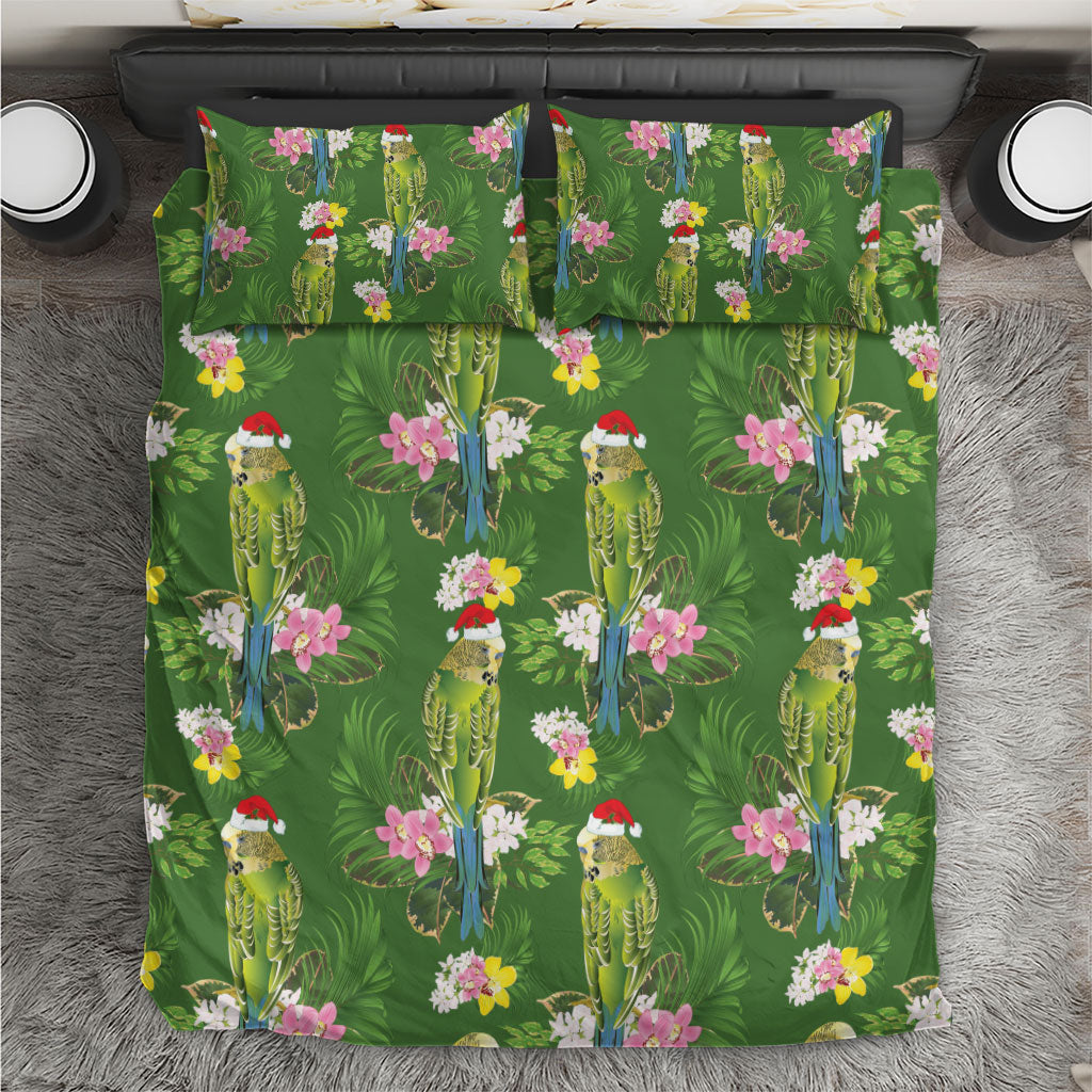 Aussie Santa Budgie Christmas Bedding Set Green Parakeet Tropical Floral