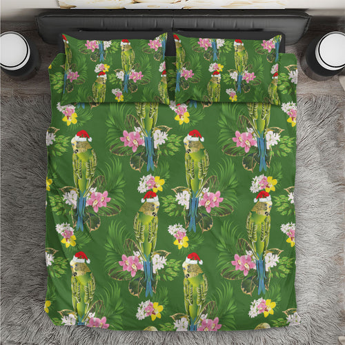 Aussie Santa Budgie Christmas Bedding Set Green Parakeet Tropical Floral