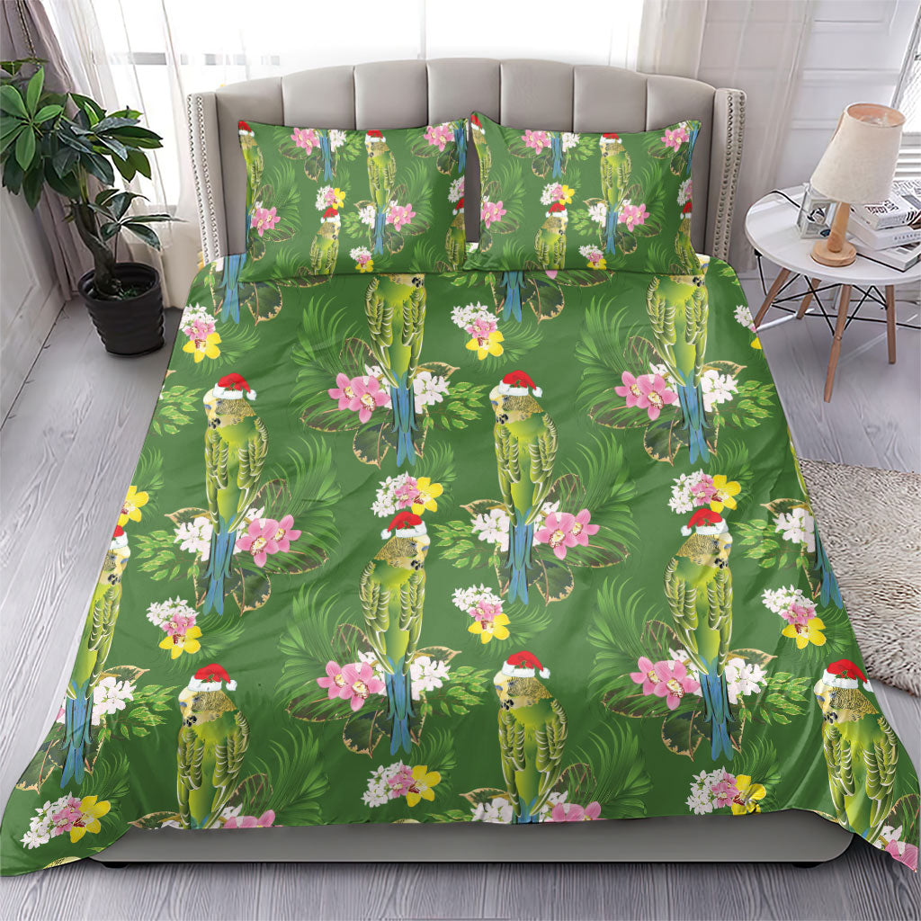 Aussie Santa Budgie Christmas Bedding Set Green Parakeet Tropical Floral