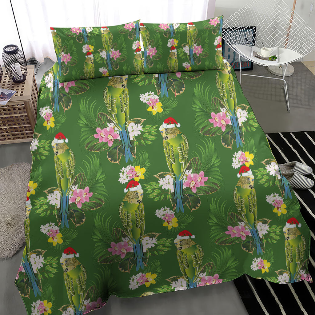 Aussie Santa Budgie Christmas Bedding Set Green Parakeet Tropical Floral