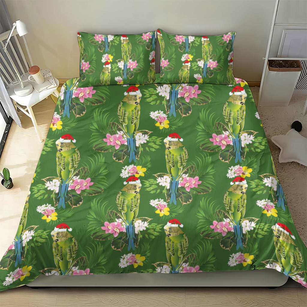 Aussie Santa Budgie Christmas Bedding Set Green Parakeet Tropical Floral