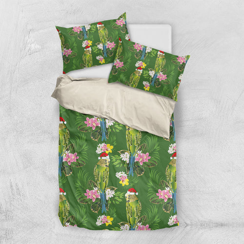 Aussie Santa Budgie Christmas Bedding Set Green Parakeet Tropical Floral