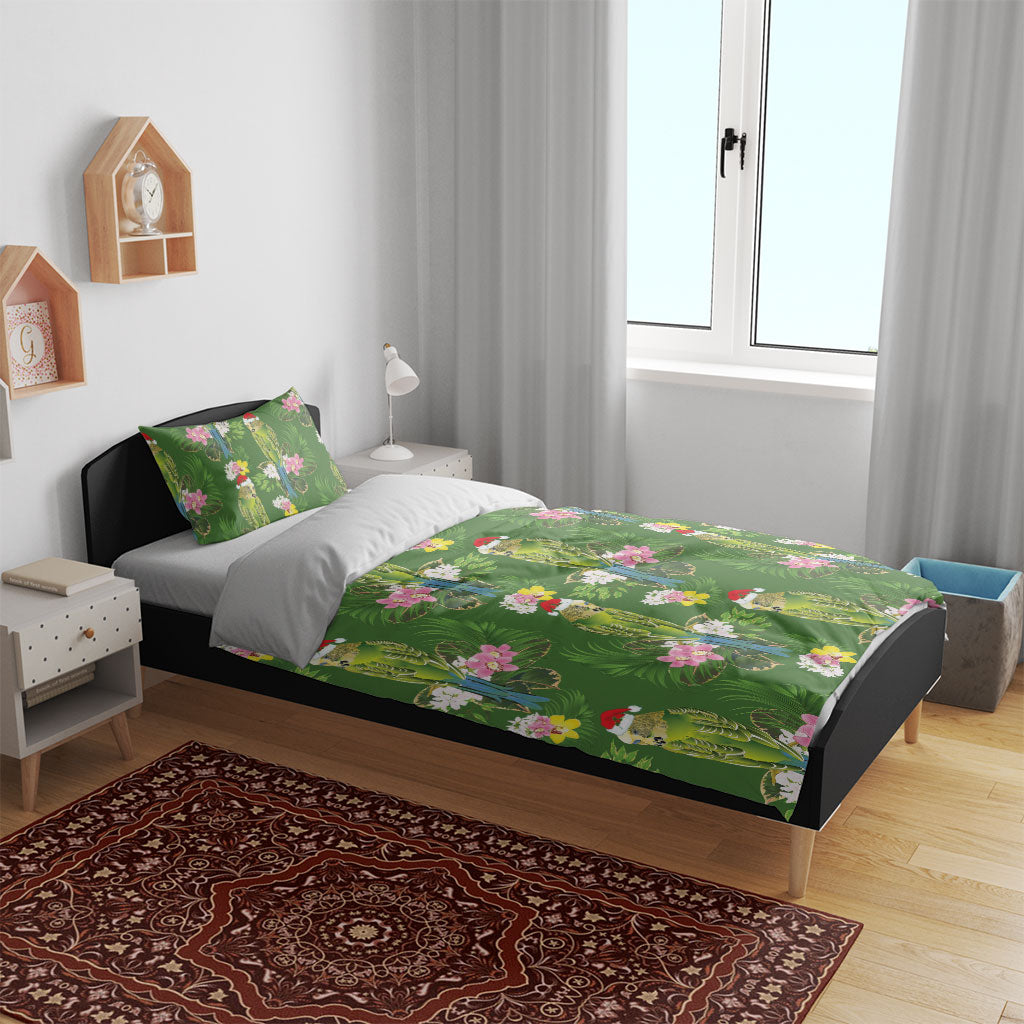Aussie Santa Budgie Christmas Bedding Set Green Parakeet Tropical Floral