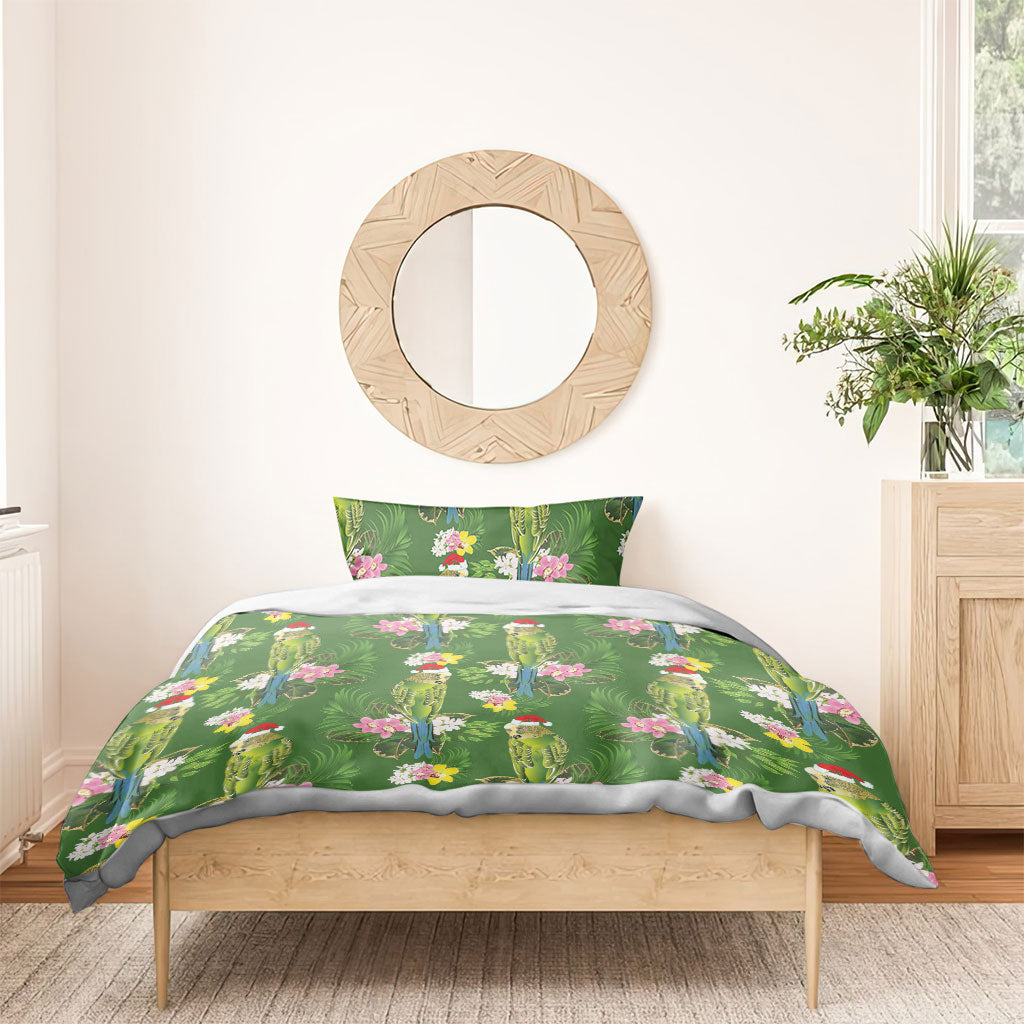 Aussie Santa Budgie Christmas Bedding Set Green Parakeet Tropical Floral
