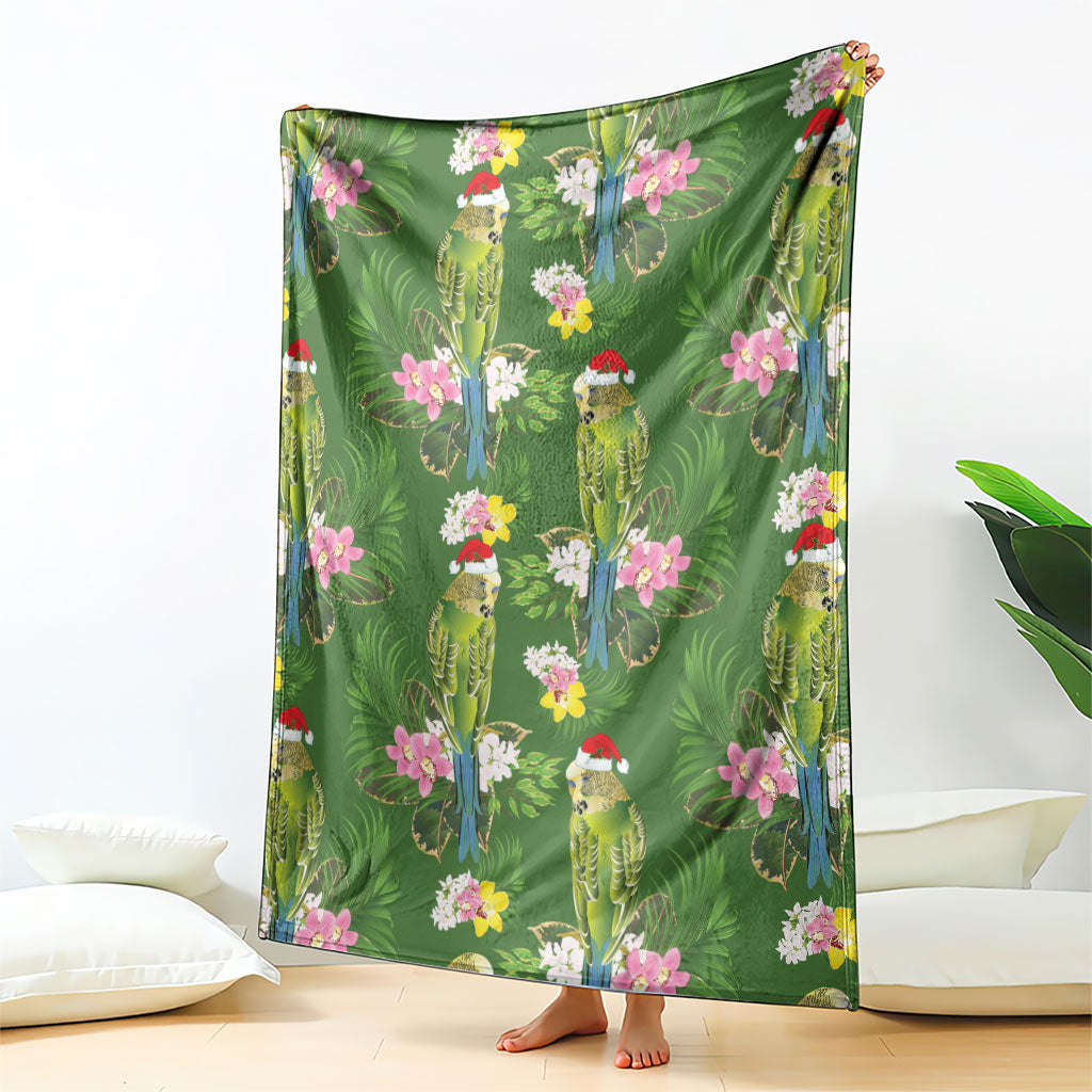 Aussie Santa Budgie Christmas Blanket Green Parakeet Tropical Floral