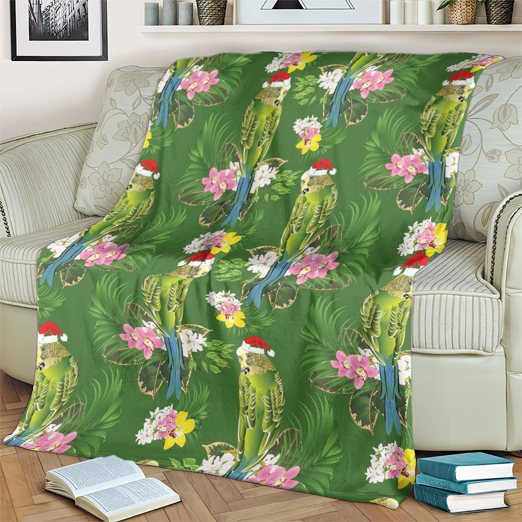 Aussie Santa Budgie Christmas Blanket Green Parakeet Tropical Floral