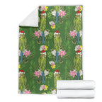 Aussie Santa Budgie Christmas Blanket Green Parakeet Tropical Floral