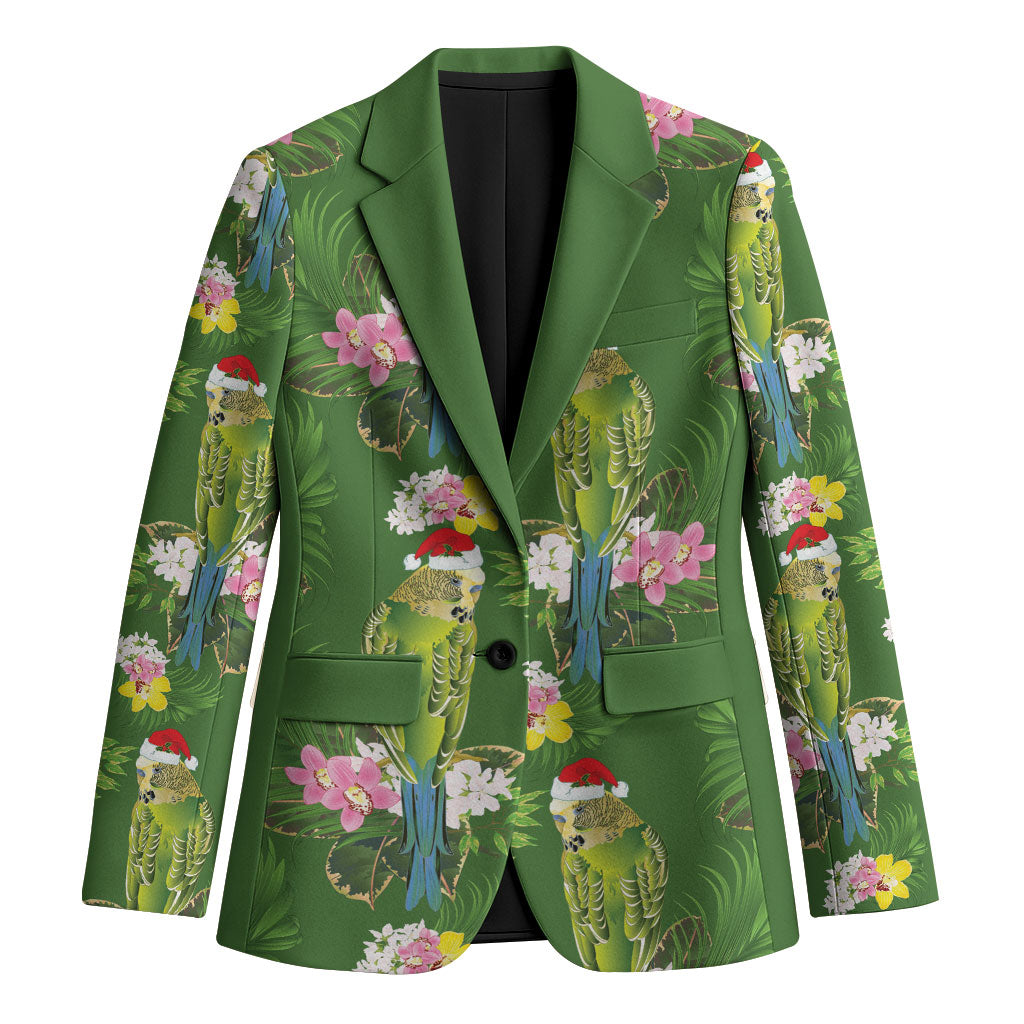 Aussie Santa Budgie Christmas Blazer Green Parakeet Tropical Floral