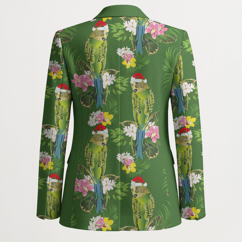 Aussie Santa Budgie Christmas Blazer Green Parakeet Tropical Floral