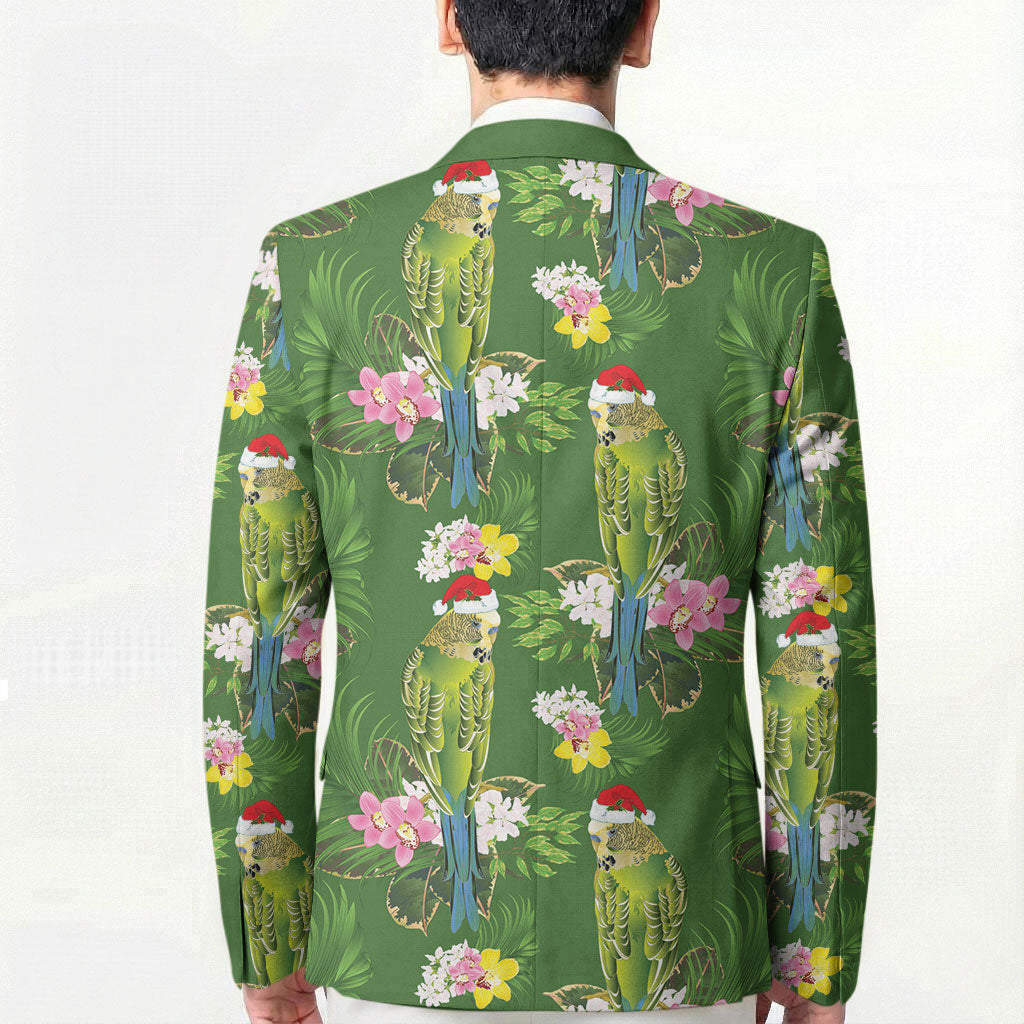 Aussie Santa Budgie Christmas Blazer Green Parakeet Tropical Floral