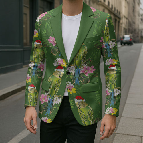 Aussie Santa Budgie Christmas Blazer Green Parakeet Tropical Floral
