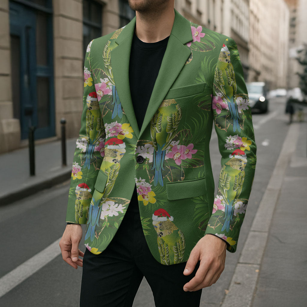Aussie Santa Budgie Christmas Blazer Green Parakeet Tropical Floral