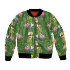 Aussie Santa Budgie Christmas Bomber Jacket Green Parakeet Tropical Floral