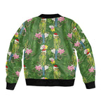 Aussie Santa Budgie Christmas Bomber Jacket Green Parakeet Tropical Floral