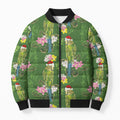 Aussie Santa Budgie Christmas Bomber Puffer Jacket Green Parakeet Tropical Floral