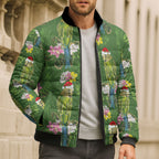 Aussie Santa Budgie Christmas Bomber Puffer Jacket Green Parakeet Tropical Floral