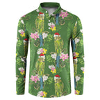 Aussie Santa Budgie Christmas Button Sweatshirt Green Parakeet Tropical Floral