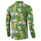 Aussie Santa Budgie Christmas Button Sweatshirt Green Parakeet Tropical Floral