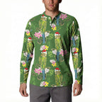 Aussie Santa Budgie Christmas Button Sweatshirt Green Parakeet Tropical Floral