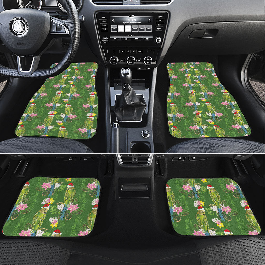 Aussie Santa Budgie Christmas Car Mats Green Parakeet Tropical Floral
