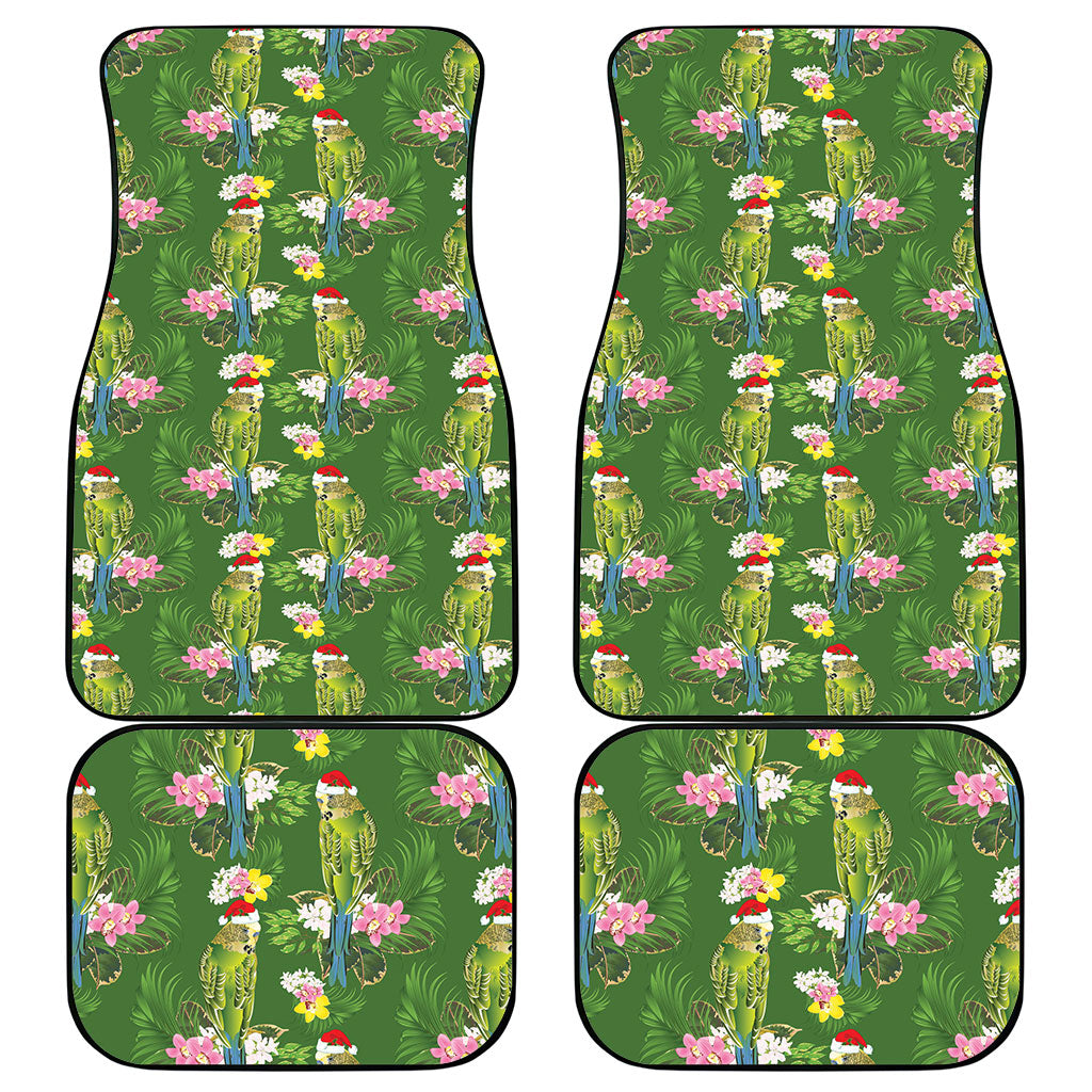 Aussie Santa Budgie Christmas Car Mats Green Parakeet Tropical Floral