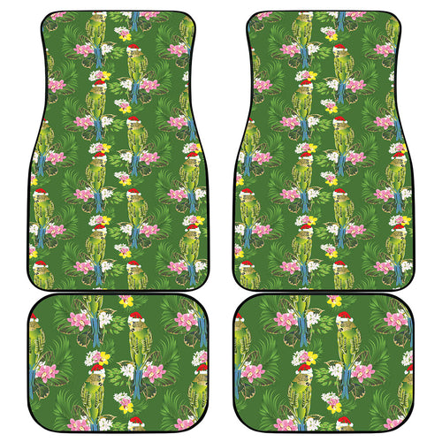 Aussie Santa Budgie Christmas Car Mats Green Parakeet Tropical Floral